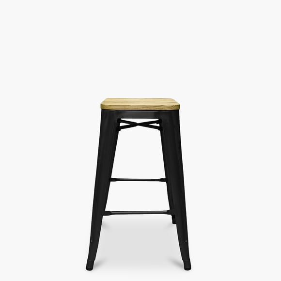 Taburete Medio 66 Tolix Asiento Madera Negro