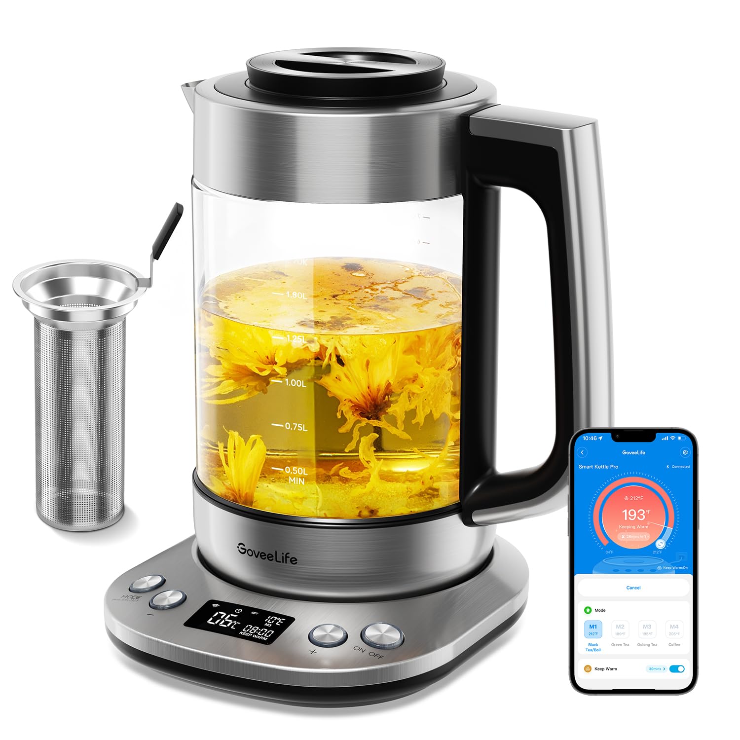 Hervidor Eléctrico Goveelife Smart 1.7 L Con Infusor De Té Plateado