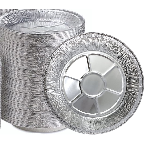 Bandejas Descartables de Aluminio de 9" (Paquete de 25) – Redondas, Seguras para Congelador, Perfectas para Quiche, Tartas y Pasteles