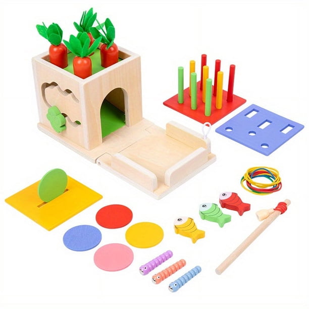 Montessori Eight-in-one Coin Box Multi-function Plug Stick Pull Radish Children Children's Building Blocks Color Matching Intelligence Box Toys