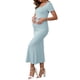 thumbnail image 4 of INSPIRE CHIC Vestido de maternidad para mujer con dobladillo de cola de pez ajustado, vestido maxi acanalado antes, durante y después del embarazo azul XXL, 4 of 6