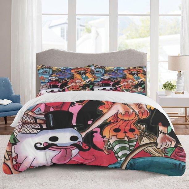 ONE PIECE Bedding Sets Cartoon Duvet Cover Lightweight 3 Piece Bet Sets for Kids Boys Girls