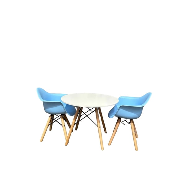Juego de 1 Mesa Infantil blanca con 2 Butacas celeste para Niños