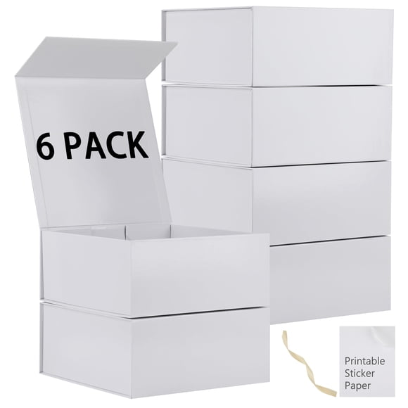 Cajas de regalo MUMUPACK, 6 unidades, blancas, con tapas, 23 x 23 x 10 cm, con cinta