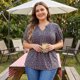 thumbnail image 2 of Agnes Orinda Blusas de Verano Casuales de Manga Corta con Cuello en V y Estampado Floral para Mujer de Talla Grande 4X Azul Marino, 2 of 8