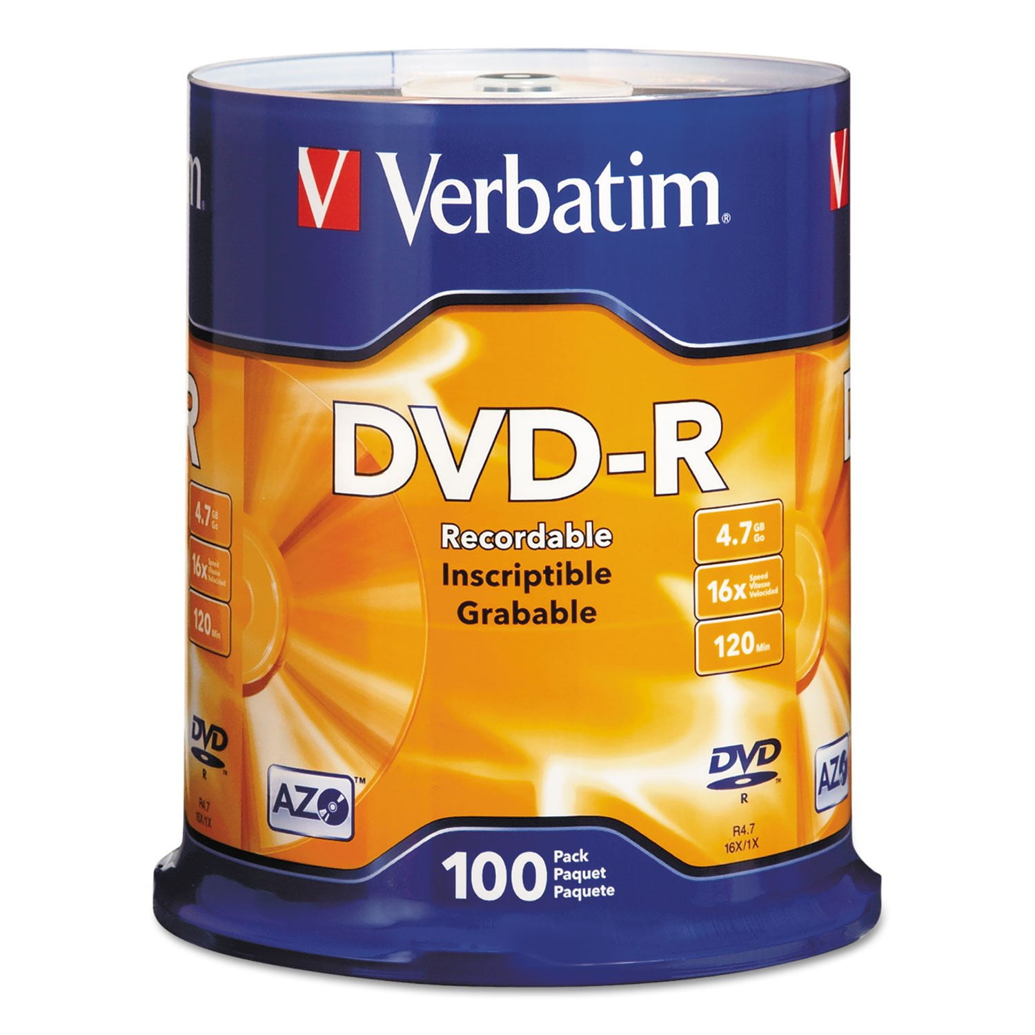 Dvd-r Verbatim 4.7gb 16x Paquete De 100 Discos Plata