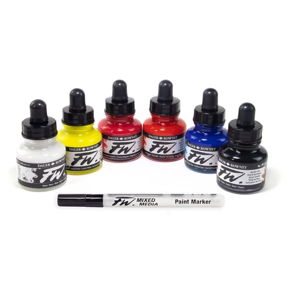 Tinta Acrílica Daler-Rowney Set de 6 Colores Primarios con Marcador Vacío