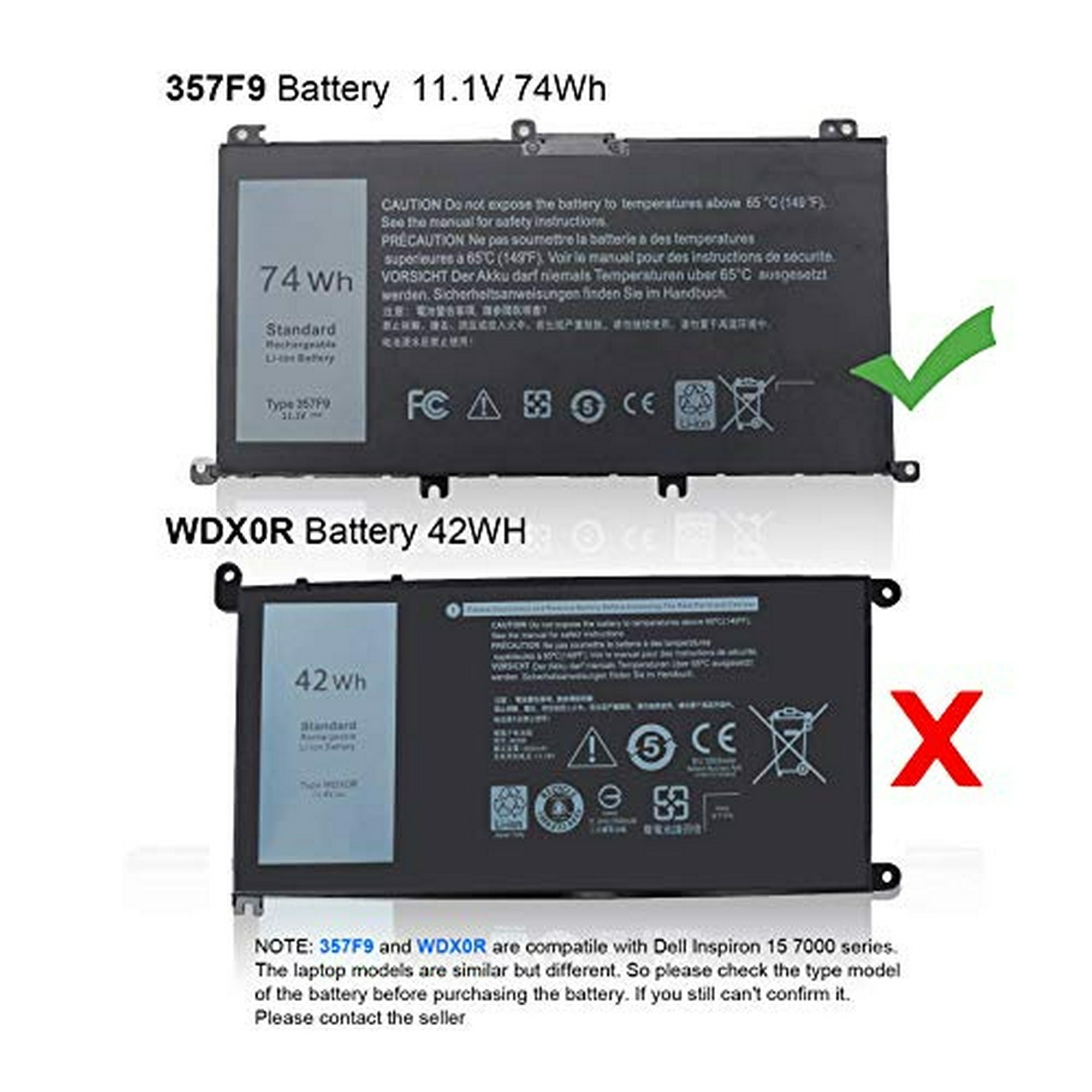 Dmkaollk - Batería 357f9 Para Dell Inspiron 15 7000 7559 7567 7566 7759 7557 5577 Serie Ins15pd P57f P57f003 P65f P65f001 0gfj6 71jf4 11.1v 74wh - 12 Meses De