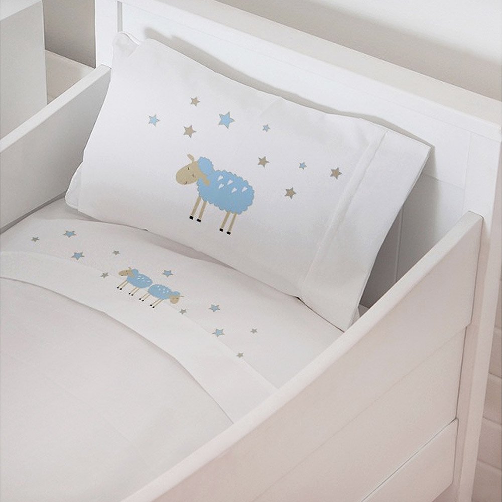 Tuyo Print - Juego De Sábanas Moisés - Colecho Ovejita Celeste