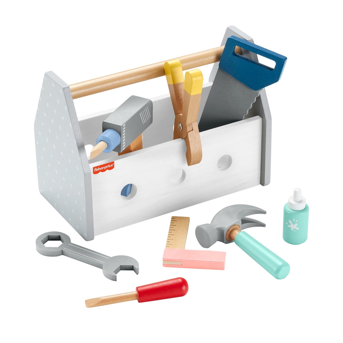 Caja De Herramientas De Madera Fisherprice 9 Piezas Juguete