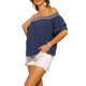 thumbnail image 4 of INSPIRE CHIC Blusas de Mujer con Hombros Descubiertos, Mangas con Volantes, Fruncidas, Verano, Playa, Bohemias, Casual, XS Azul Oscuro, 4 of 6