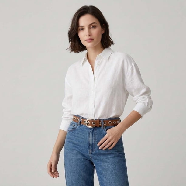 Cinturón Mujer delgado con Ojetillos chic casual marron Talla Única