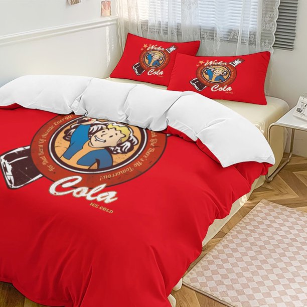 Red Nuka Cola Ice Cold Fallout Comforter Set Soft 3 Pcs Twin Bedding Sets Thicken for All Season, 1 Comforter 2 Pillow Shams