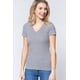 thumbnail image 1 of Saronite Camiseta Básica de Algodón Acanalado, de Manga Corta y Cuello en V, en Gris Jaspeado (para Mujer), 1 of 4