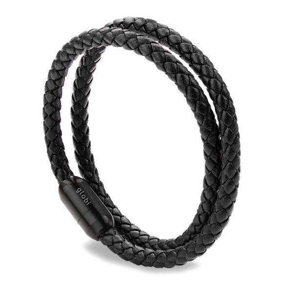 Pulsera Globi de cuero con cierre magnético negro 41 cm