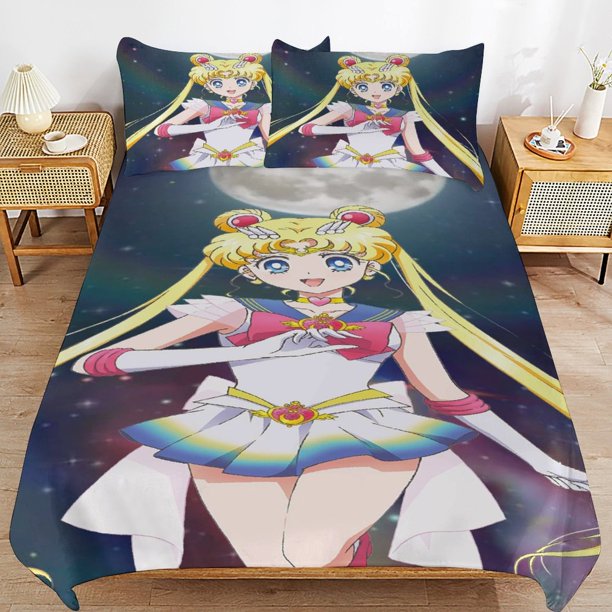 Sailor Moon Bedding Sets Ultra Soft Skin-Friendly Duvet Cover 3 Piece, Cute Comforter Cover Bed Set for Boys Girls Kids