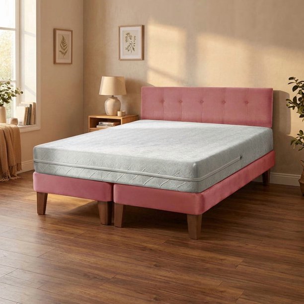 Cama Europea Zen Best 2 Plazas 190 Cm Colchon Espuma Con Funda Velvet Palo Rosa + Respaldo