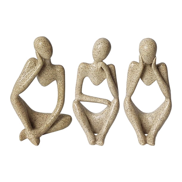 Escultura de estatua de Thinking People, decoración de escritorio decorativa coleccionable pintada a mano para estantería de escritorio multiusos, 3 Marrón
