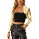 thumbnail image 1 of INSPIRE CHIC Bolero Recortado de Halloween para Mujer Fiesta Holográfica Brillante Ligero Cárdigan Metálico M Oro, 1 of 6