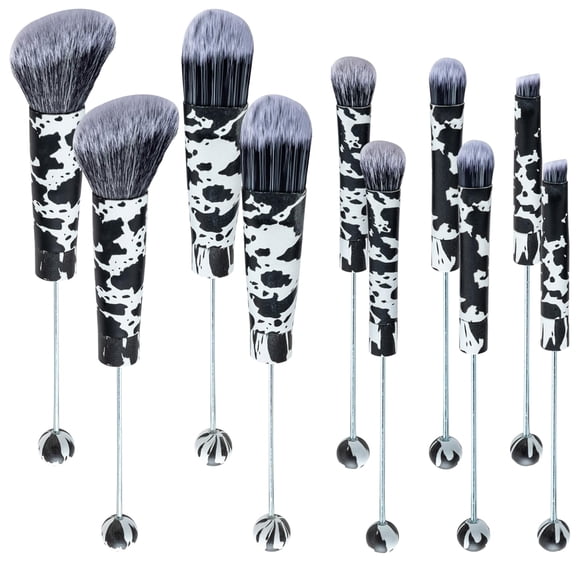 Brochas de Maquillaje AllGemDiy 10 piezas con estampado de vaca - Kit DIY