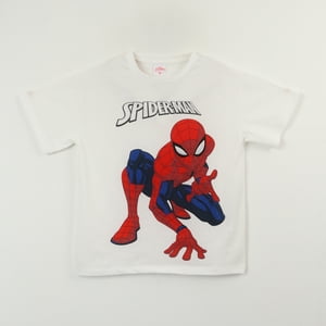 Polera Manga Corta Niño Blanco Pose Spiderman Marvel