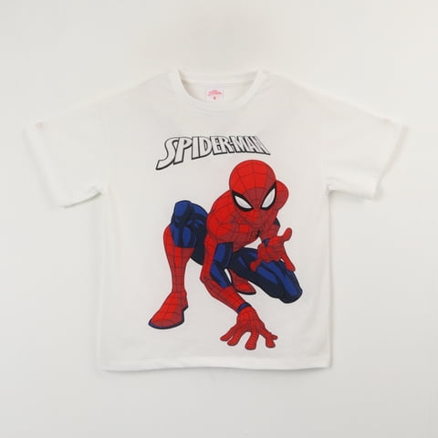 Polera Manga Corta Niño Blanco Pose Spiderman Marvel