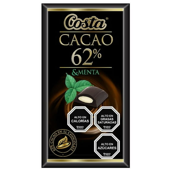 Chocolate Costa Cacao 62% Menta, 100 g