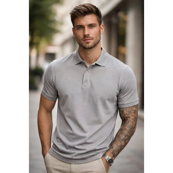 Polera Pique/polo Basica 100% Algodon Manga Corta 240g/m Gris L Lisa
