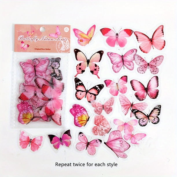 40pcs/pack Kawaii Butterfly PVC Sticker Collection for Diaries, Scrapbooks, and Stationaries - Colorful and Cute Decorative Labels