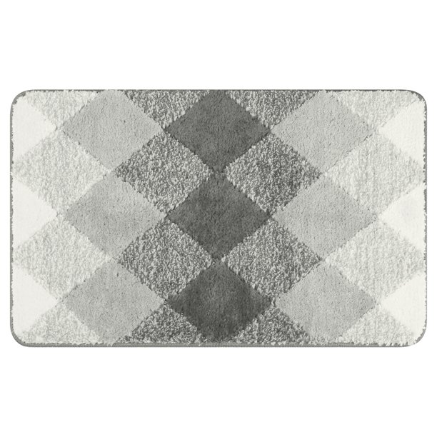 Alfombra de baño con patrón geométrico REGALWOVEN, alfombra de baño suave y absorbente, alfombra antideslizante para bañera, ducha, decoración del hogar gris 20" x 32"