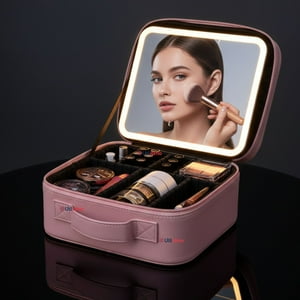 Utilisimo - Estuche Maquillaje 2 En 1 Bolso Cosmetiquero Espejo Con Luz Led Organizador Rosa