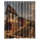 thumbnail image 1 of Cortina de ducha con diseño de estación de tren y ganchos, tamaño 60 x 72 pulgadas, 1 of 3