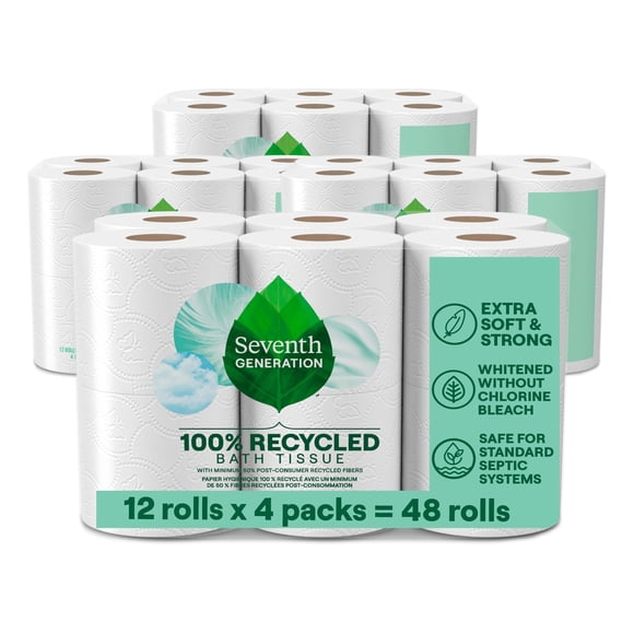 Papel higiénico reciclado de séptima generación, 2 capas, 12 rollos