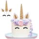 thumbnail image 1 of Adorno para tarta de unicornio, hecho a mano, dorado, con forma de cuerno de unicornio reutilizable, orejas y pestañas, ideal para fiestas de cumpleaños y bodas (dorado)., 1 of 7
