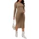 thumbnail image 2 of INSPIRE CHIC Vestido de Maternidad de Punto de Canalé para Mujeres Conjunto de 2 Piezas de Vestido Ajustado de Suéter con Cuello Redondo de Manga Larga para Embarazo Caqui L, 2 of 6