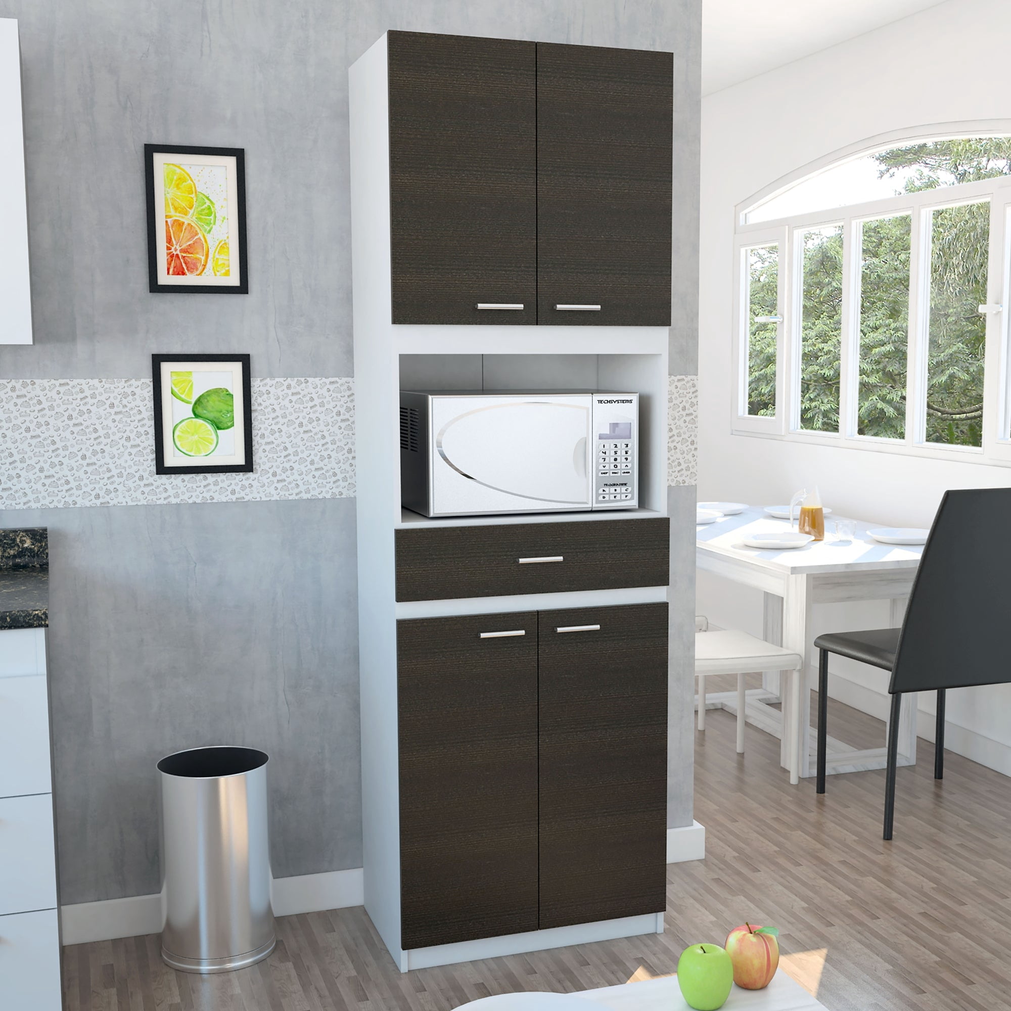 Tuhome - Mueble Para Microondas Bau 4 Puertas 1 Cajon Blanco Y Wengue