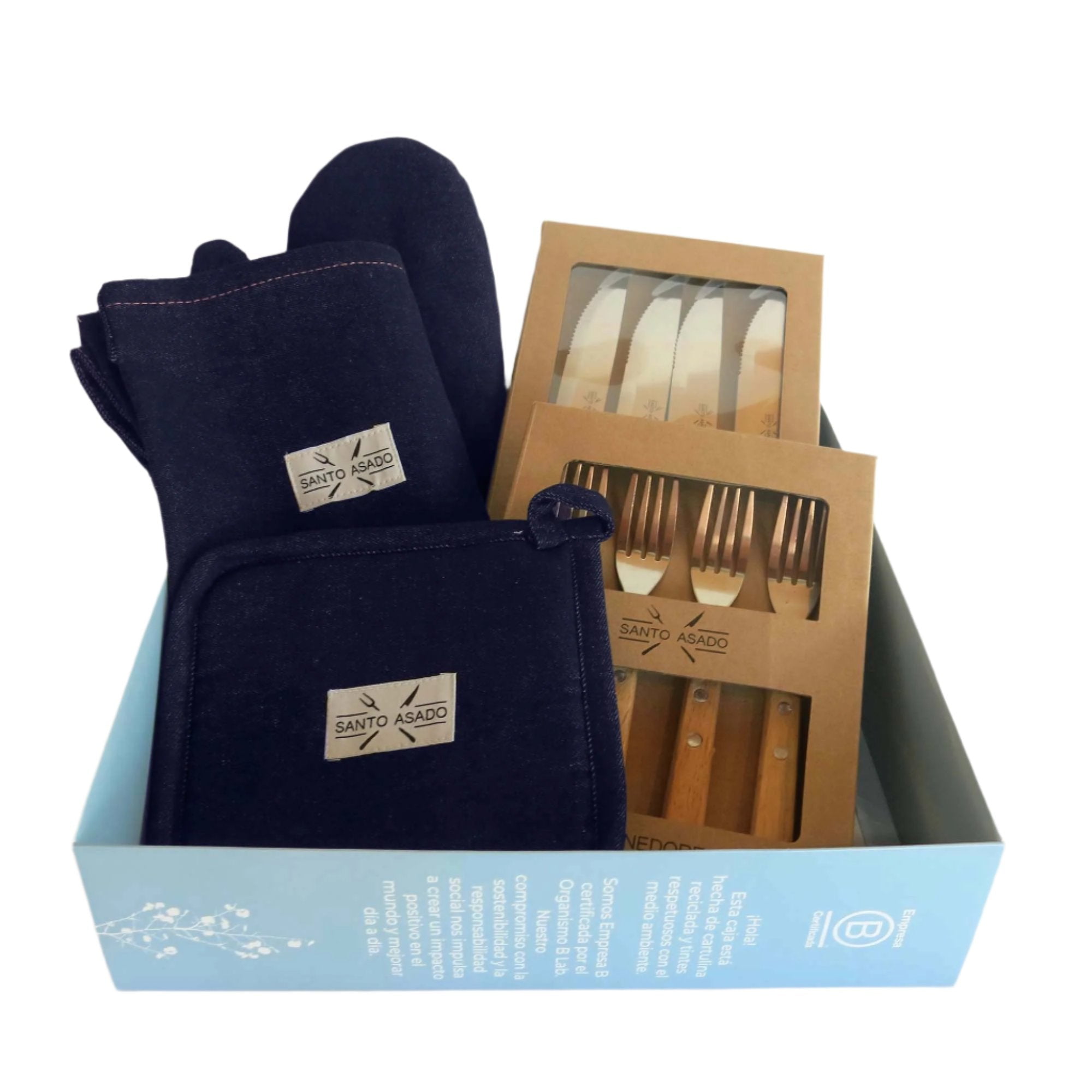 Decoexpress - Box De Asado Azul - (pechera, Tenedores, Cuchillos Y Mas)