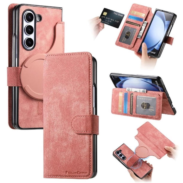 Funda Billetera Magnética para Samsung Galaxy Z Fold 6 Soporte Tarjetas Desmontable Rosa