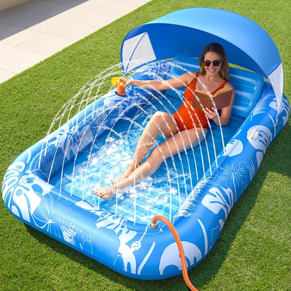 Flotador inflable para piscina PanAdventure 196x122 cm con toldo
