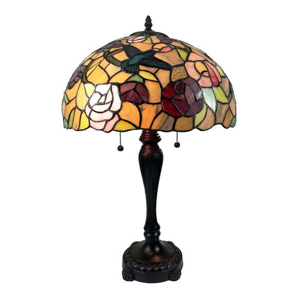 Lámpara de Mesa Amora Vintage Tiffany Rosas y Colibríes 60 cm