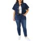 thumbnail image 2 of Agnes Orinda Chaqueta de Mezclilla Recortada para Mujer de Talla Grande para Escuela o Universidad, Clásica con Solapa, Manga Corta, Abotonada, Lavada, Casual con Bolsillo 1X Azul Oscuro, 2 of 6