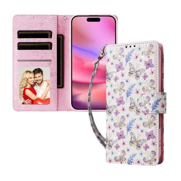 FOXDOCK Funda Tipo Cartera Floral para iPhone 13 Pro ,Funda con Tapa de Cuero PU, Protección Antigolpes con Ranuras para Tarjetas y Soporte