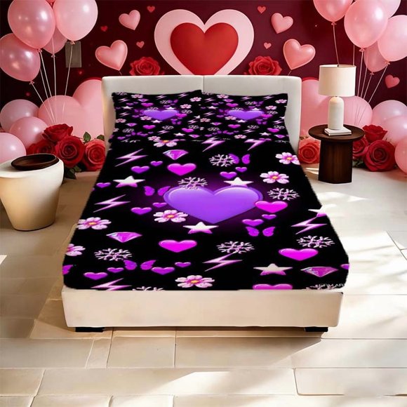 Pink Heart Wallpaper Printed Fitted Sheet and Pillowcase Set Soft and Breathable for All Seasons an Essential for Bedroom or Dorm Decoration Perfect Gift for Va