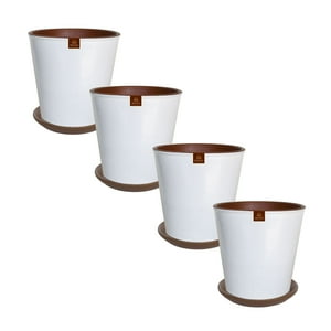 Pottery - Set De 4 Macetas Zaia 15 Cm Blanco Matte Y Sus Platos