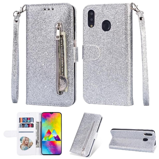 Funda para FOXDOCK Elegante funda Samsung Galaxy A30/A20 Glitter con cremallera-Ideal para el uso diario
