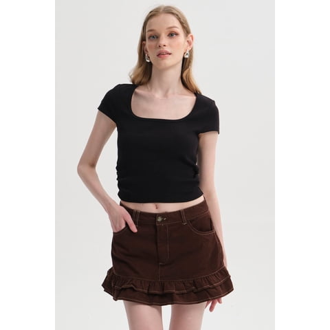 Fashionspark - Polera Mujer Recogido Cropped Negro