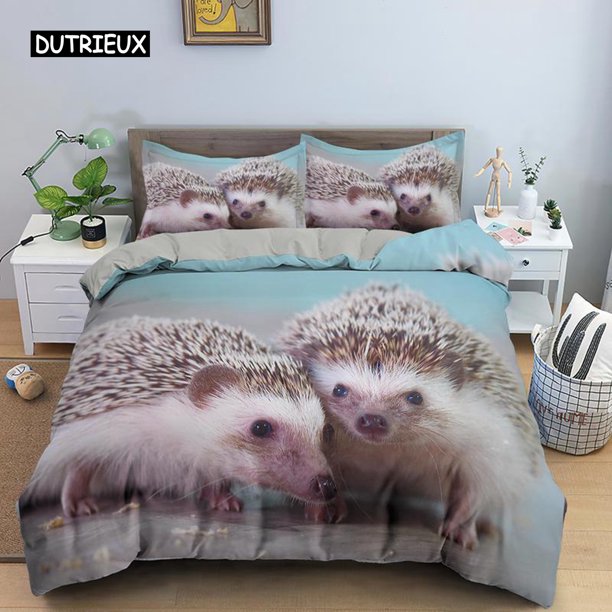x1987 Bed SheetsHedgehog Duvet Cover Set Cartoon Hedgehog Flower /Bedding Set Kids Boys Girls Animal Size Polyester Quilt Cover 3-Piece Bedding Set (1 Duvet Cover + 2 Pillow Shams) nj1987