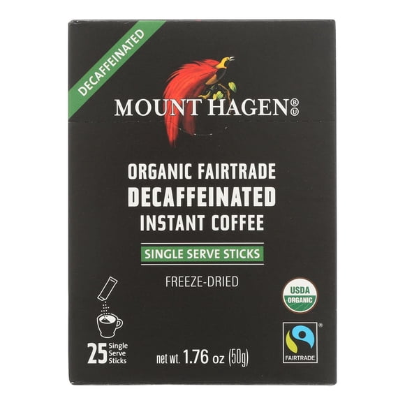 Café descafeinado instantáneo orgánico Mount Hagen de comercio justo, 50 g x 25