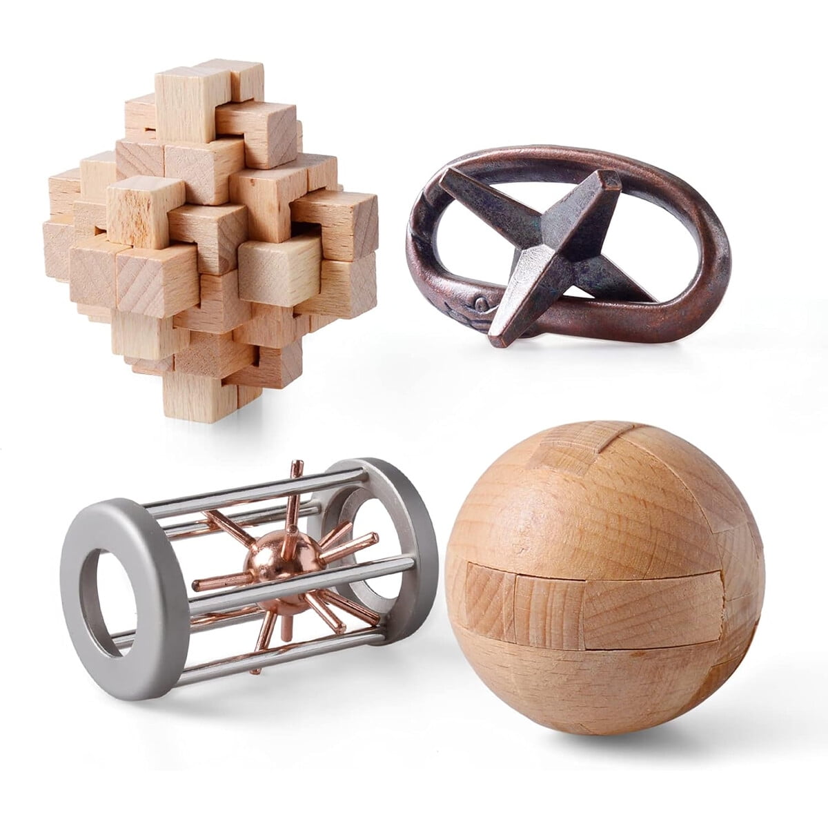 Set 4 Puzzles 3d Madera Metal Actpo Juego Ingenio