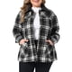 thumbnail image 1 of Agnes Orinda Conjuntos de Halloween Chaqueta Casual de Franela a Cuadros para Mujer de Talla Grande con Cuello de Pana Contrastante, Abotonada, de Manga Larga con Bolsillo 3X Negro, 1 of 6